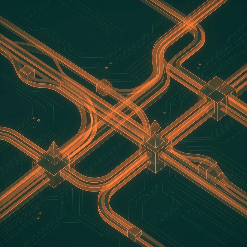 Abstract logistics network visualization representing global supply chain optimization at Fortune 500 scale