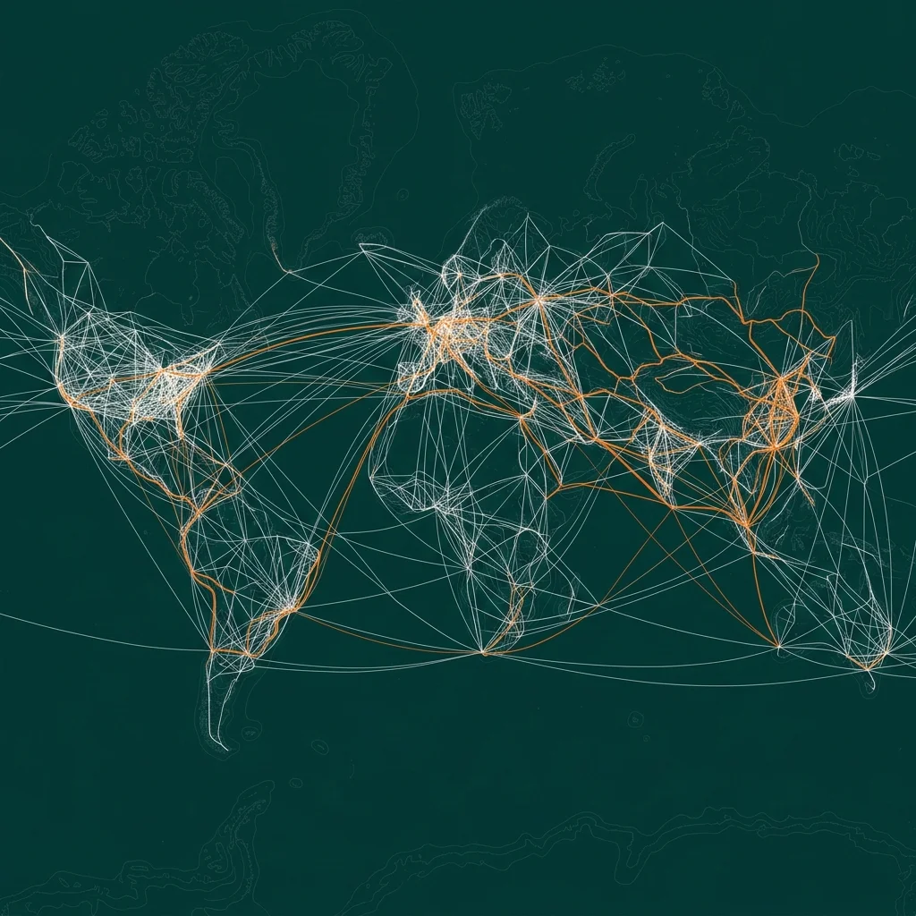 Abstract logistics network visualization representing global supply chain optimization at Fortune 500 scale