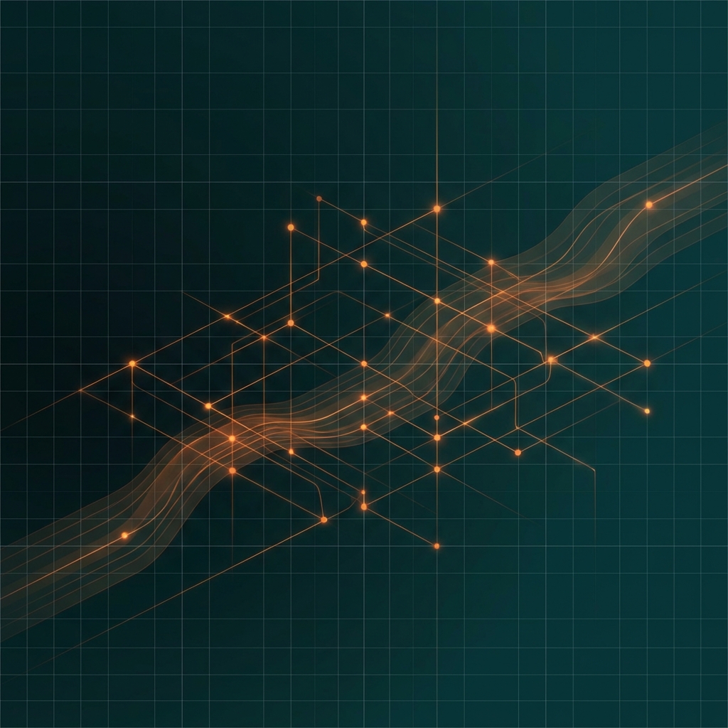 Abstract network visualization representing engineering systems and strategic architecture